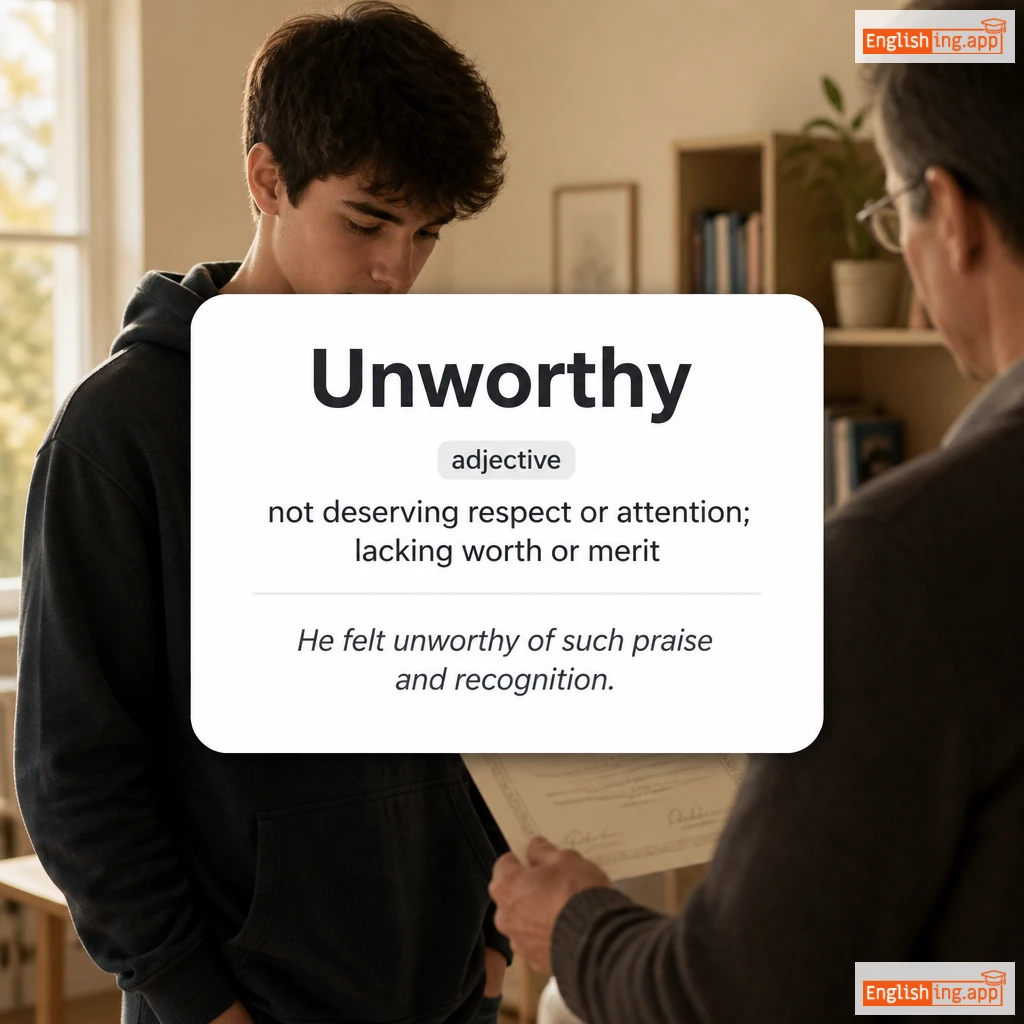 Unworthy definition card — visual illustration of the meaning