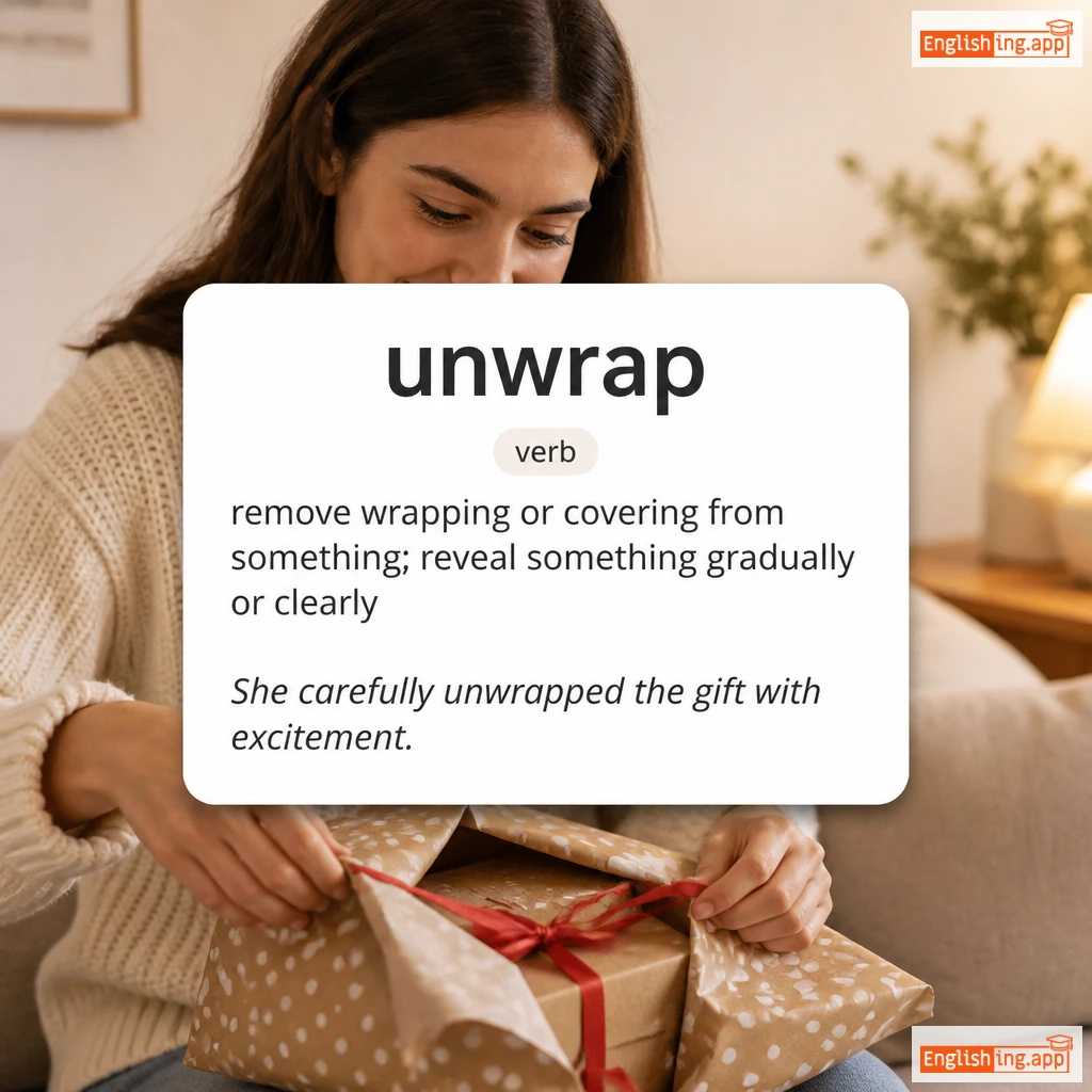 unwrap definition card — visual illustration of the meaning