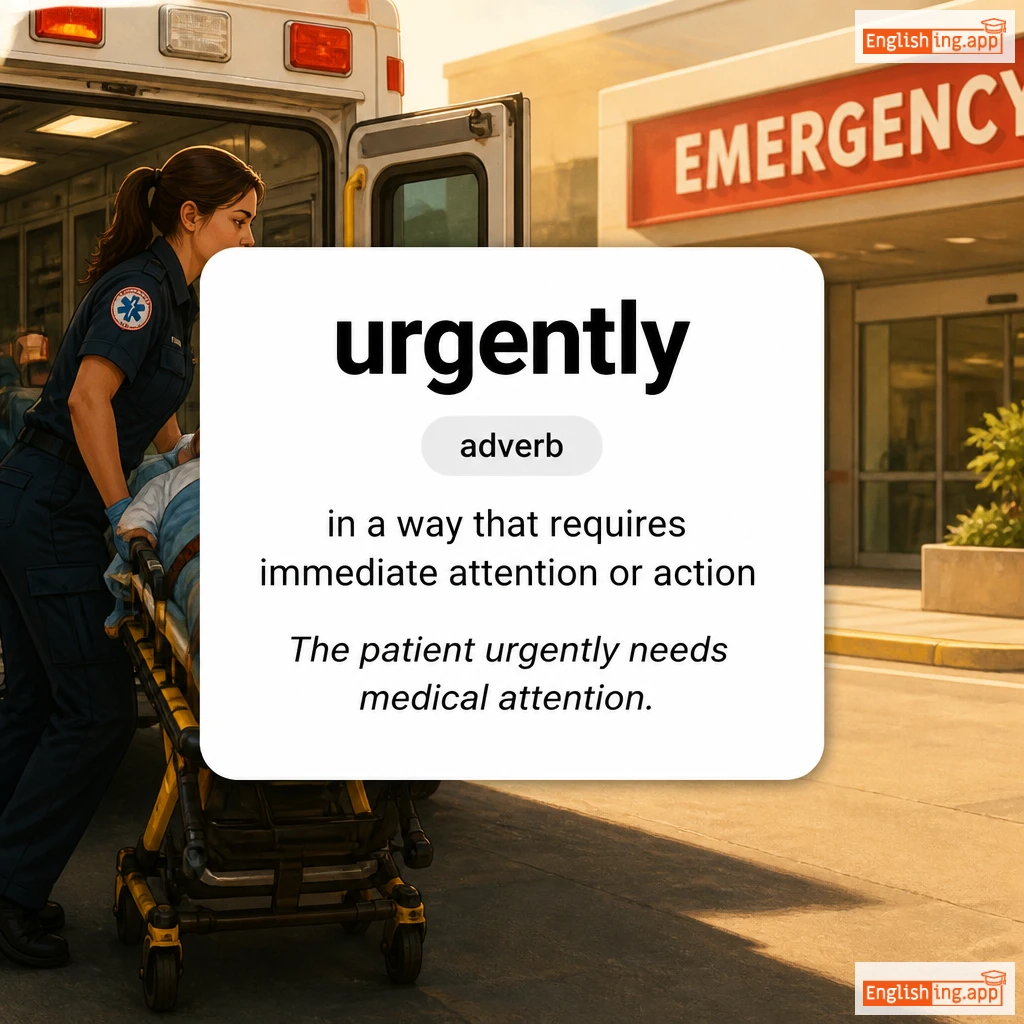 urgently definition card — visual illustration of the meaning