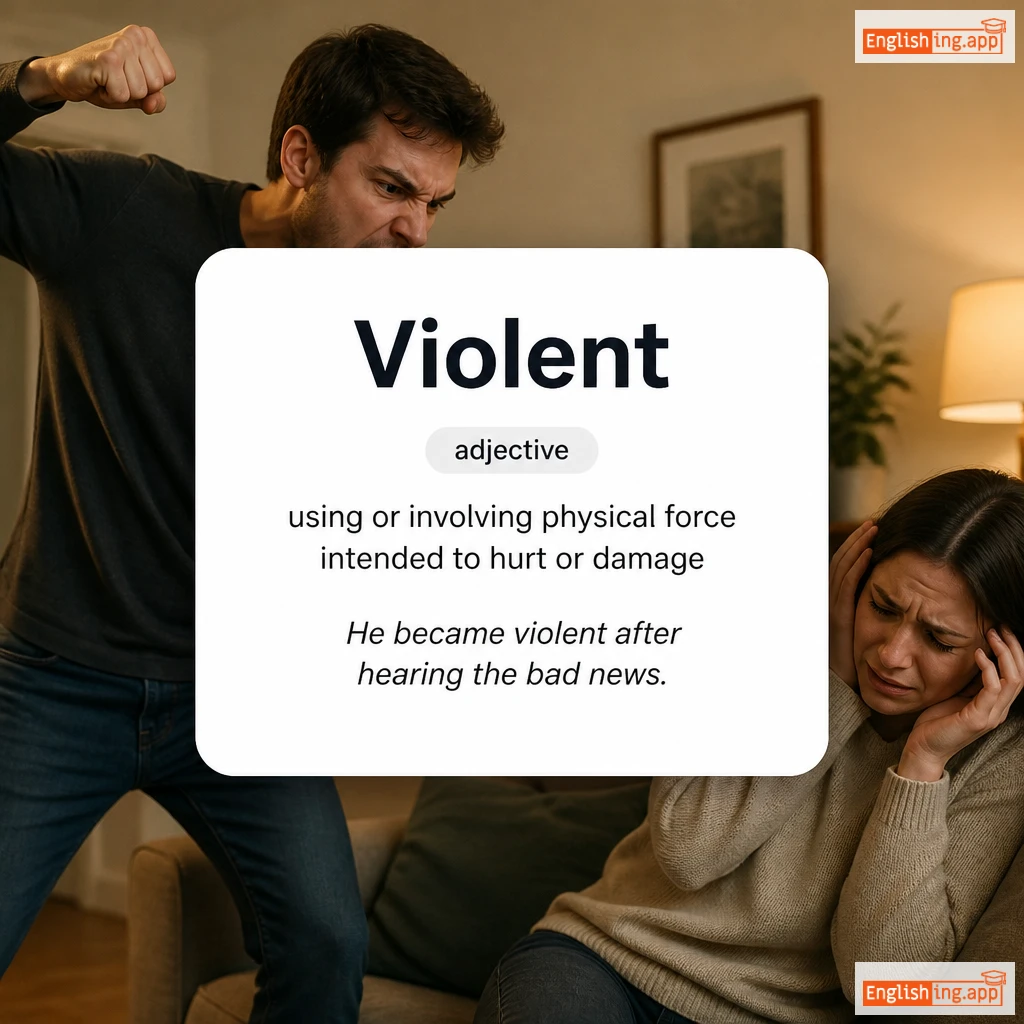 Violent definition card — visual illustration of the meaning