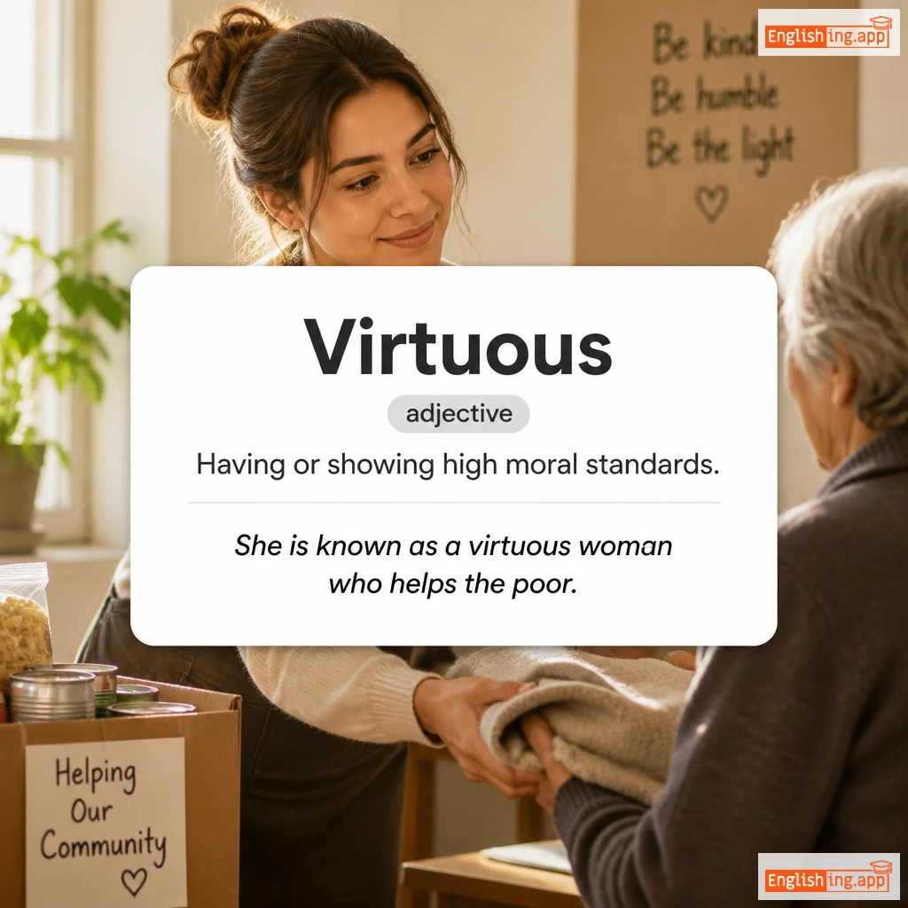 Virtuous definition card — visual illustration of the meaning