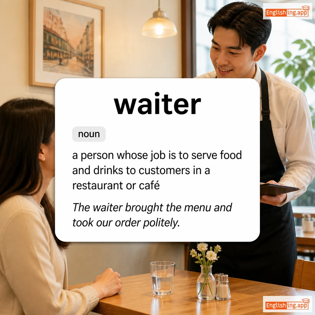 waiter definition card — visual illustration of the meaning