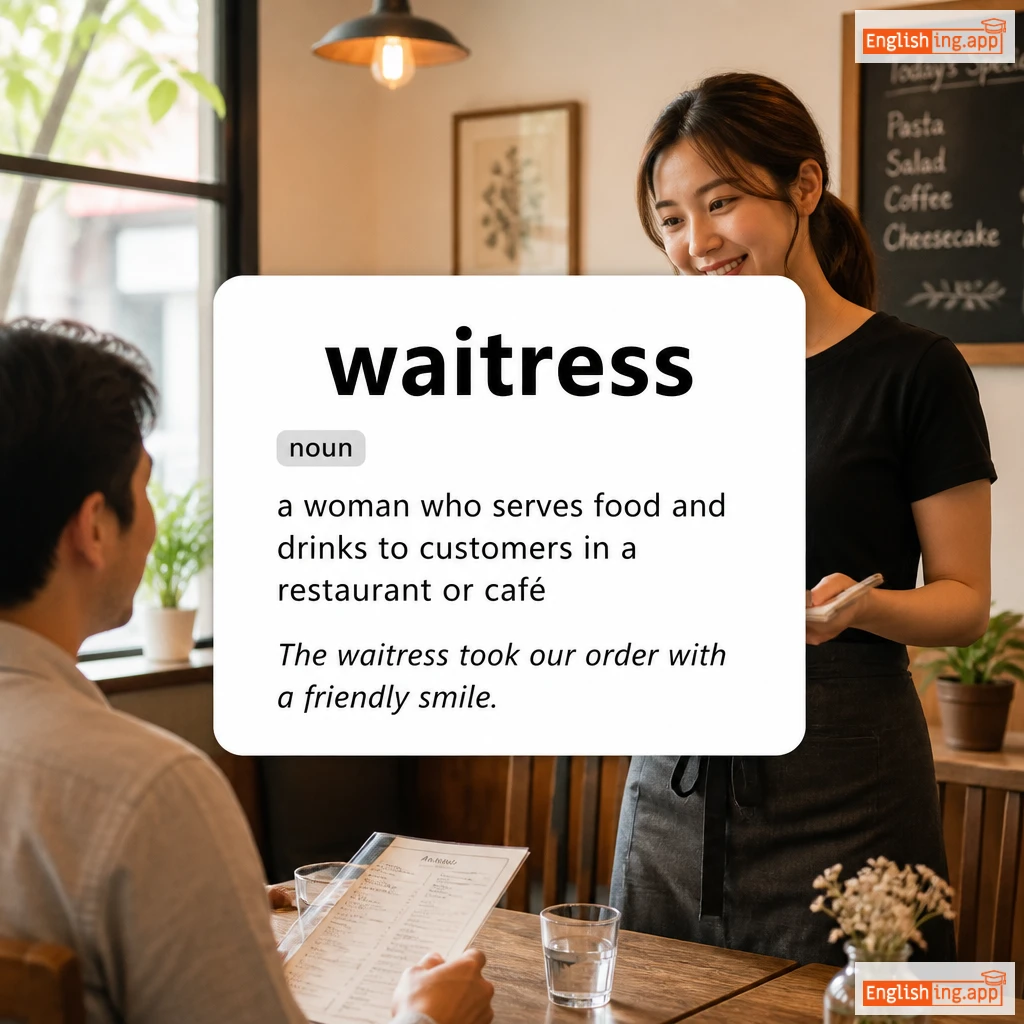 waitress definition card — visual illustration of the meaning