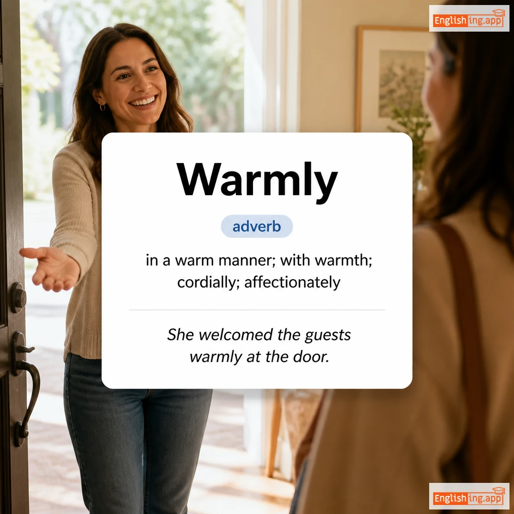 Warmly definition card — visual illustration of the meaning