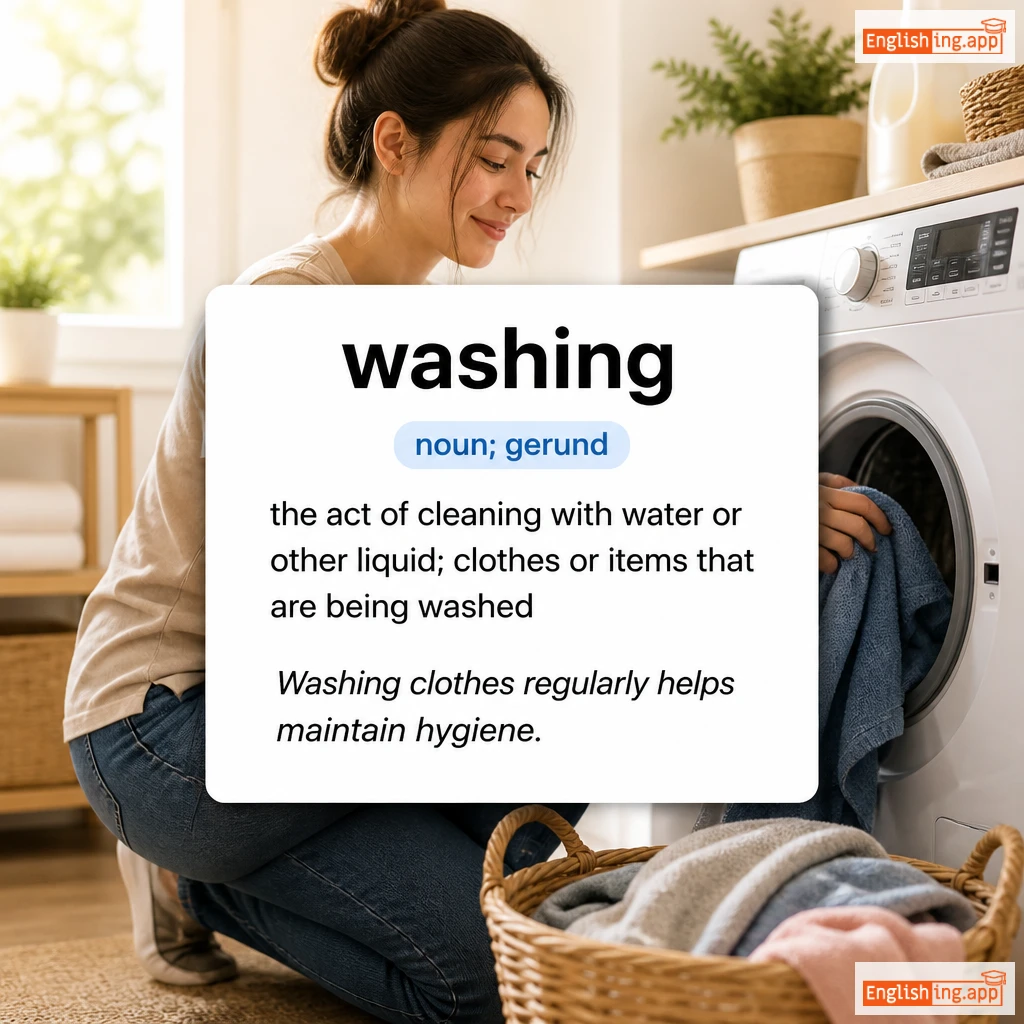 washing definition card — visual illustration of the meaning