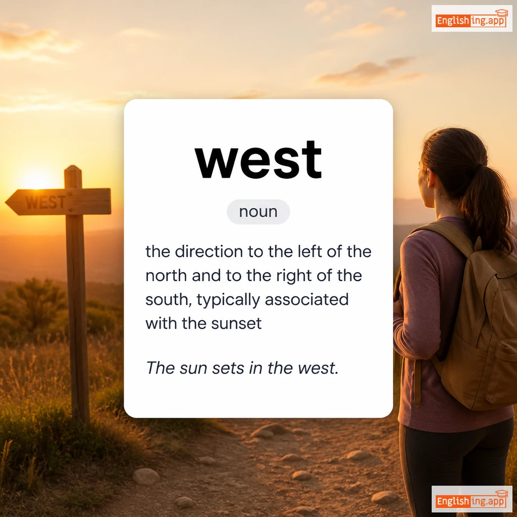 west definition card — visual illustration of the meaning