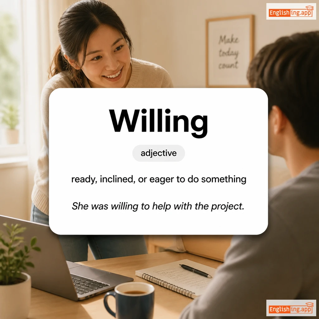 Willing definition card — visual illustration of the meaning