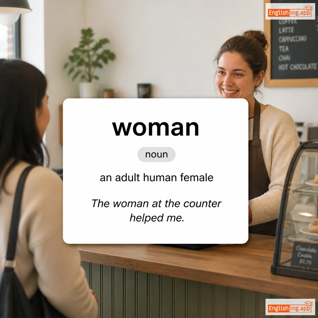 woman definition card — visual illustration of the meaning