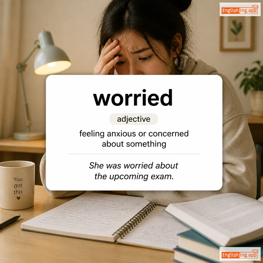 worried definition card — visual illustration of the meaning