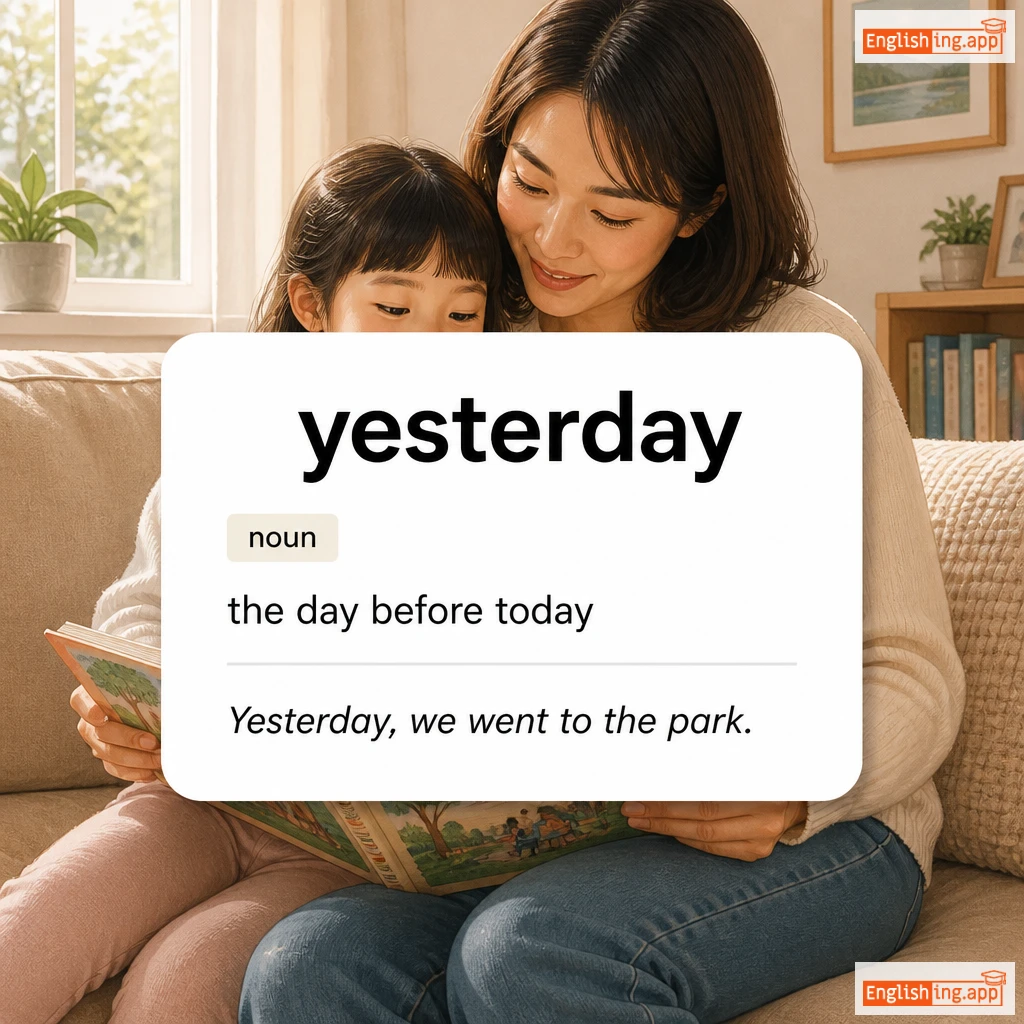 yesterday definition card — visual illustration of the meaning