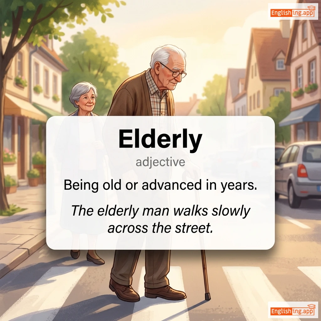 Elderly definition card — visual illustration of the meaning