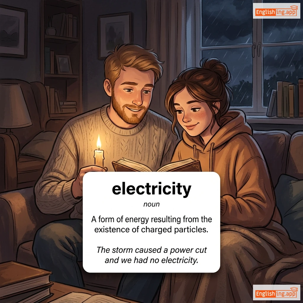 electricity definition card — visual illustration of the meaning