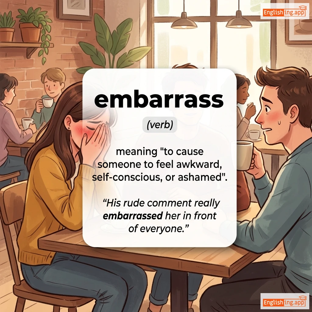 embarrass definition card — visual illustration of the meaning