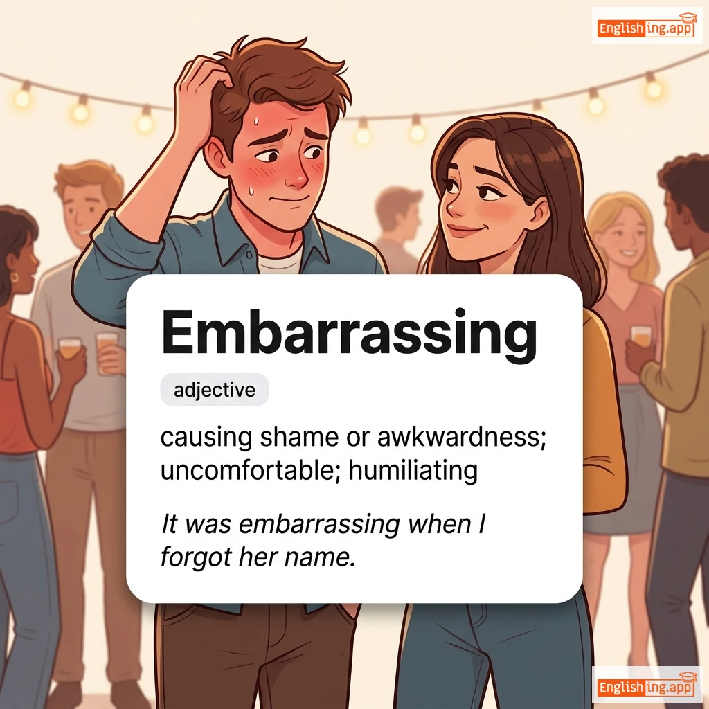 Embarrassing definition card — visual illustration of the meaning