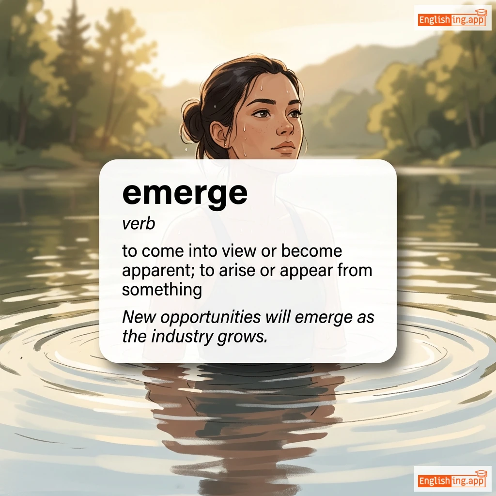 emerge definition card — visual illustration of the meaning