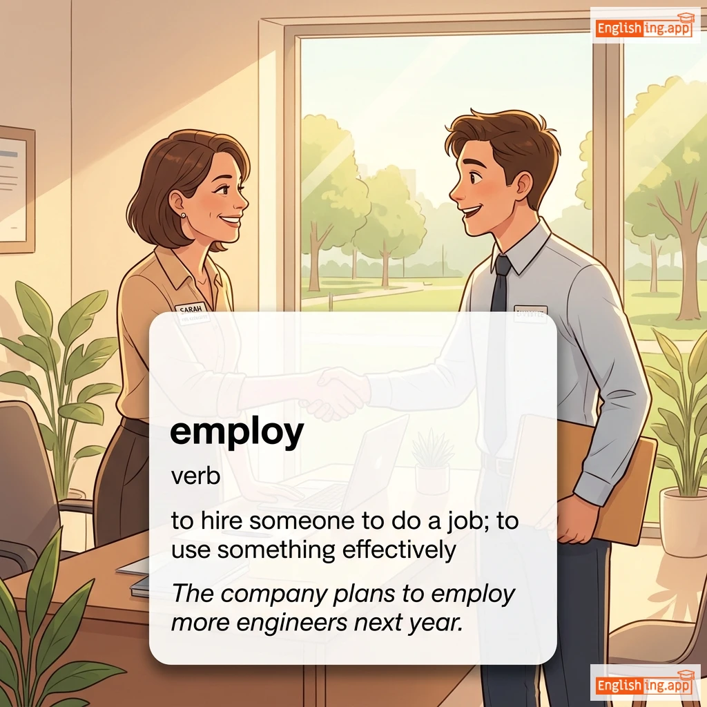 employ definition card — visual illustration of the meaning