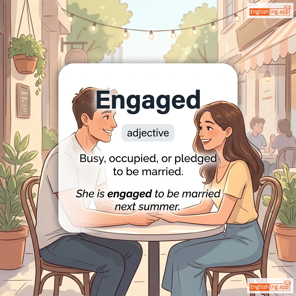 Engaged definition card — visual illustration of the meaning