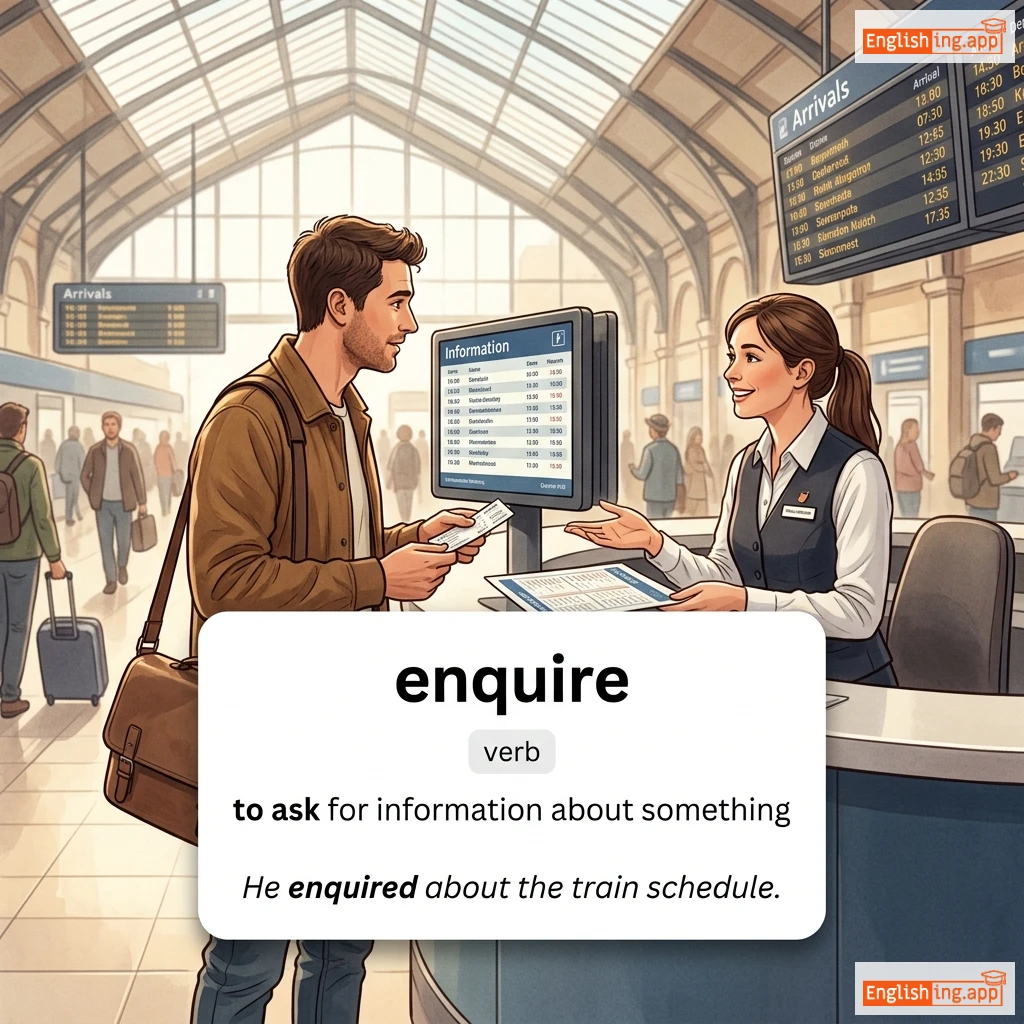 enquire definition card — visual illustration of the meaning