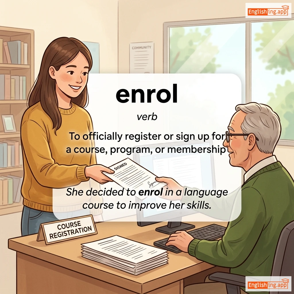 enrol definition card — visual illustration of the meaning