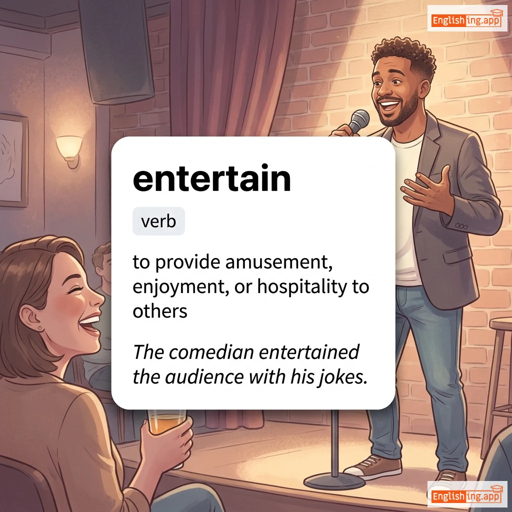 entertain definition card — visual illustration of the meaning
