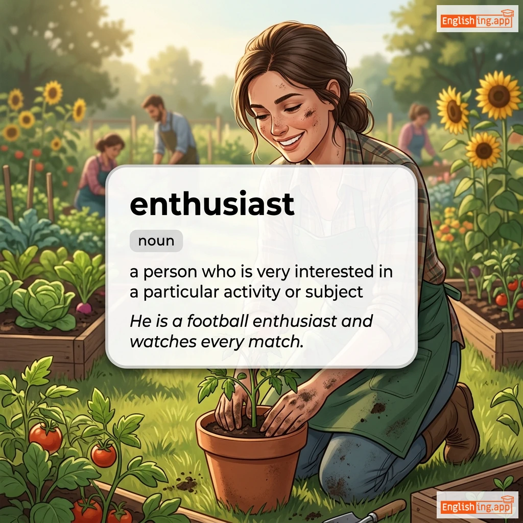 enthusiast definition card — visual illustration of the meaning