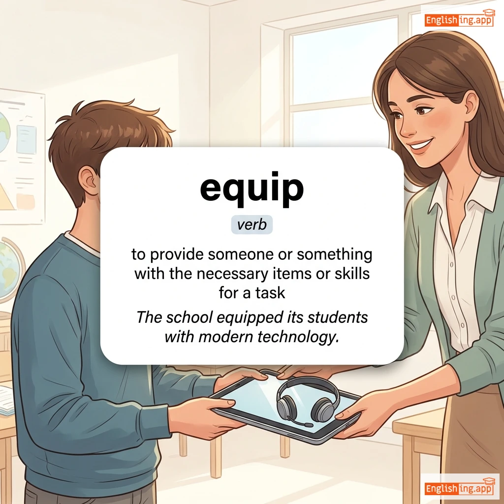 equip definition card — visual illustration of the meaning