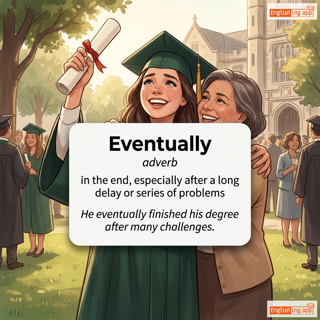 Eventually definition card — visual illustration of the meaning