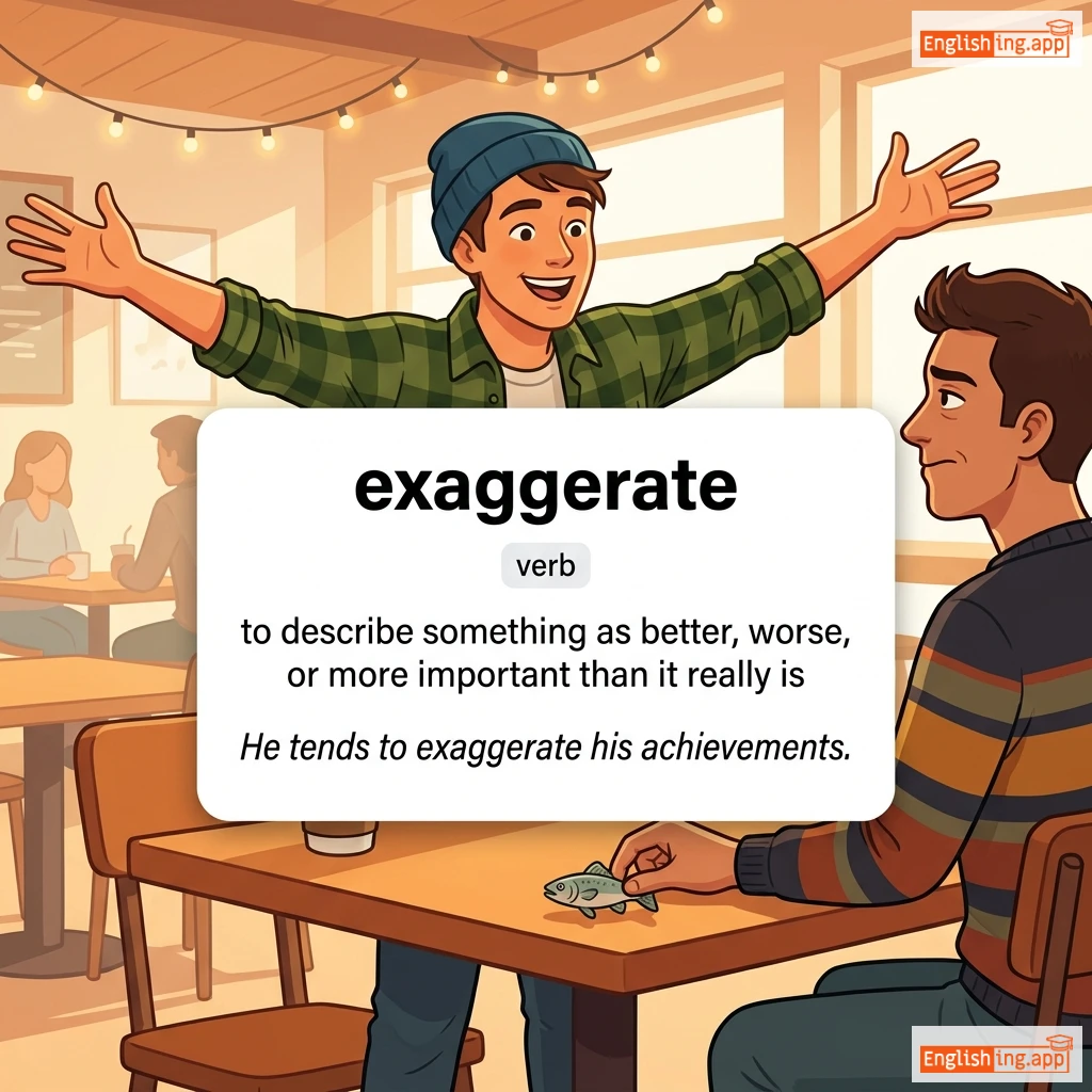 exaggerate definition card — visual illustration of the meaning