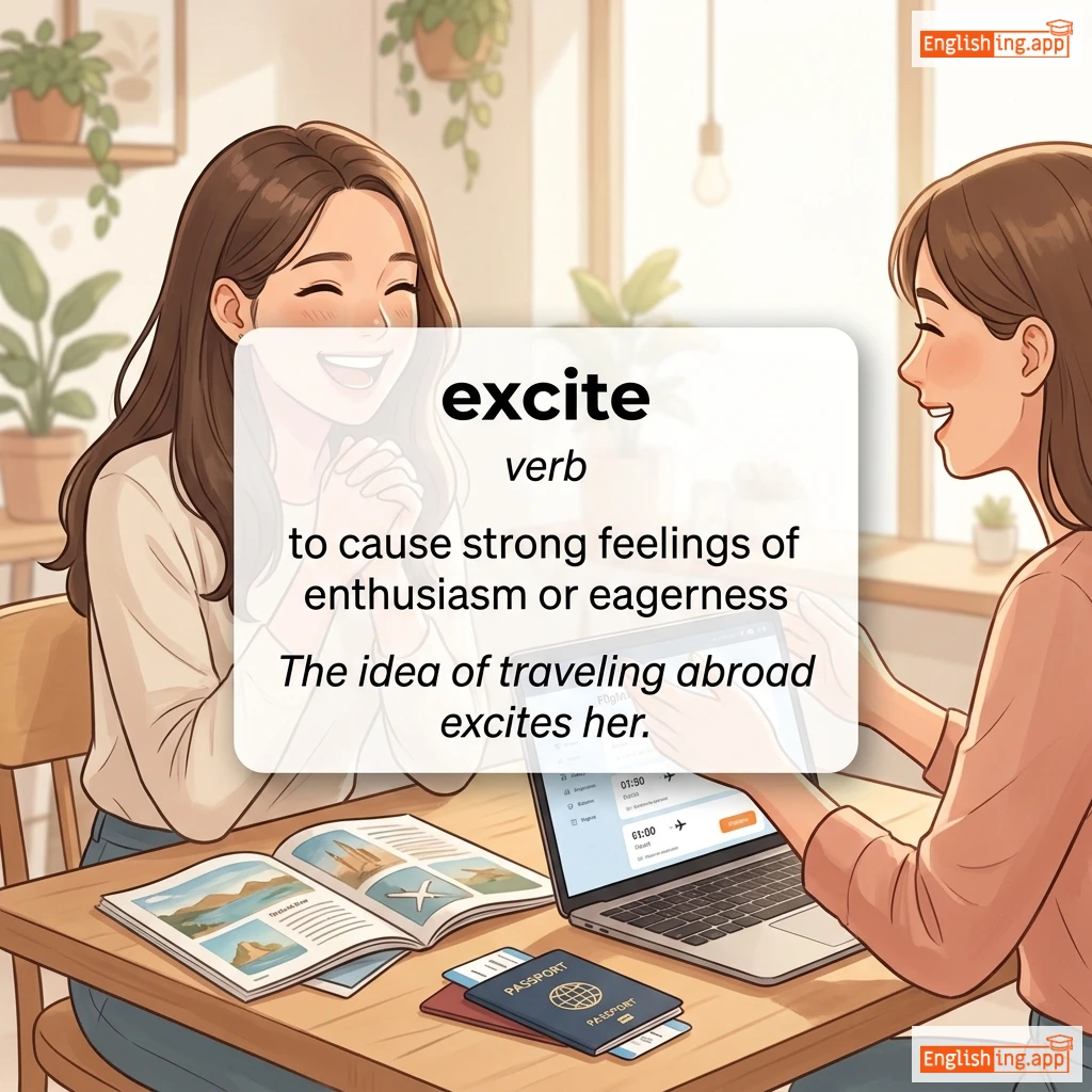 excite definition card — visual illustration of the meaning