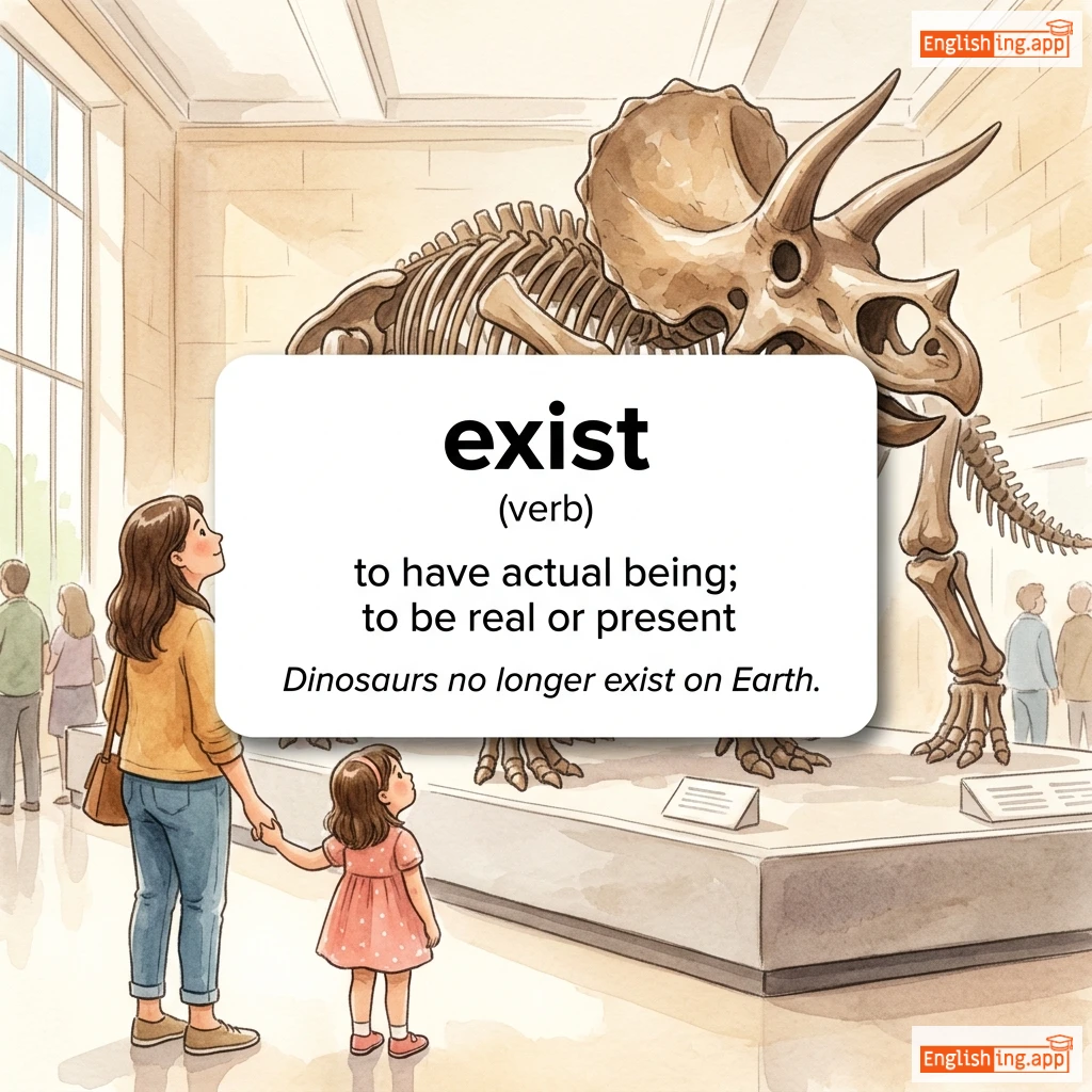 exist definition card — visual illustration of the meaning
