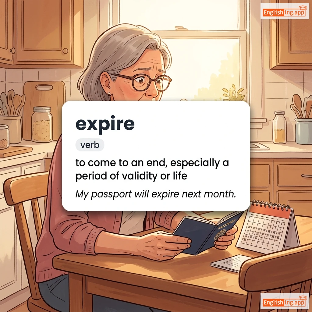 expire definition card — visual illustration of the meaning