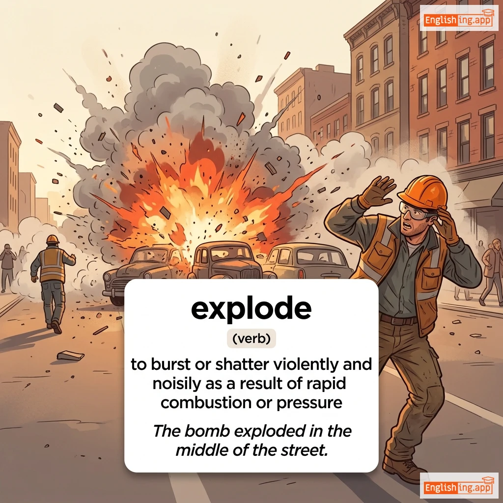 explode definition card — visual illustration of the meaning