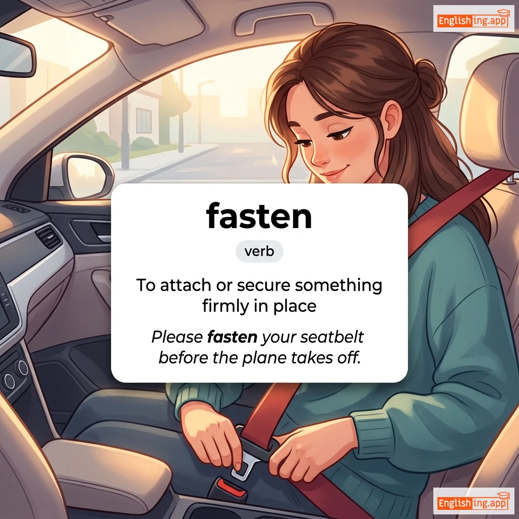 fasten definition card — visual illustration of the meaning