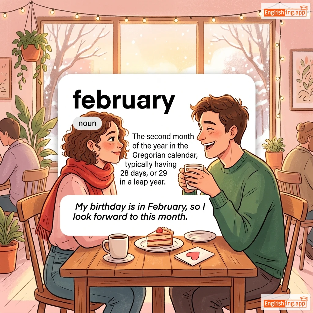 february definition card — visual illustration of the meaning