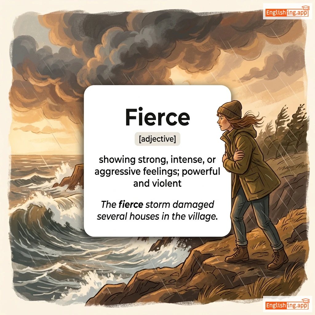 Fierce definition card — visual illustration of the meaning