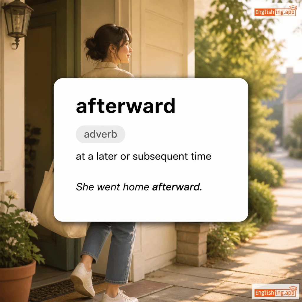afterward definition card — visual illustration of the meaning