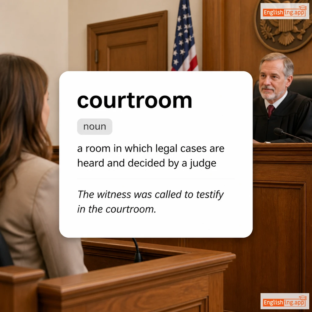 courtroom definition card — visual illustration of the meaning
