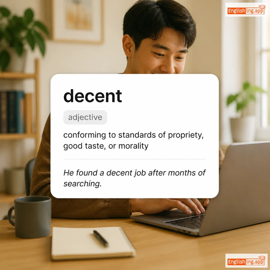 decent definition card — visual illustration of the meaning