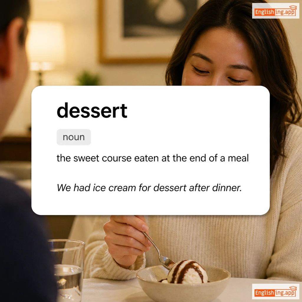 dessert definition card — visual illustration of the meaning