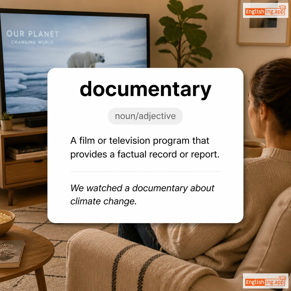 documentary definition card — visual illustration of the meaning