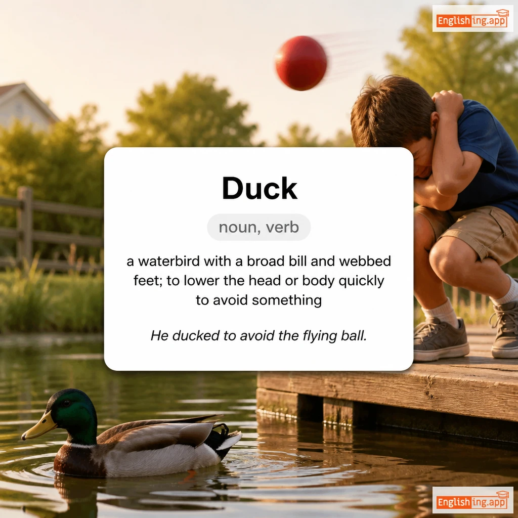 Duck definition card — visual illustration of the meaning