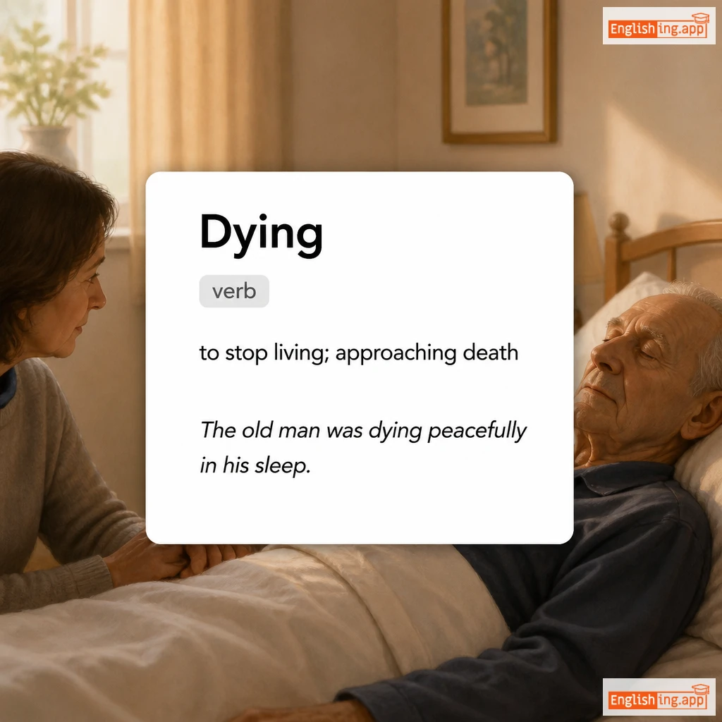 Dying definition card — visual illustration of the meaning
