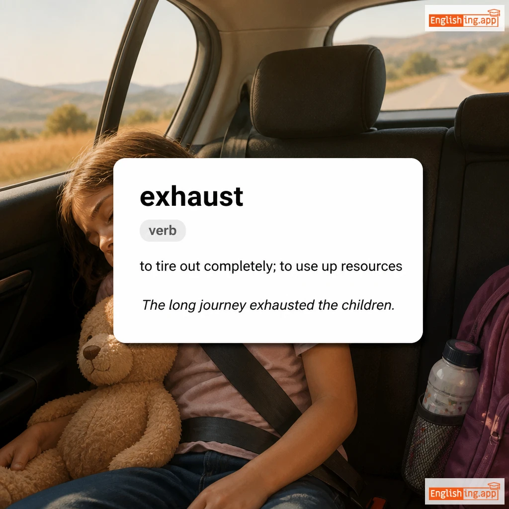 exhaust definition card — visual illustration of the meaning