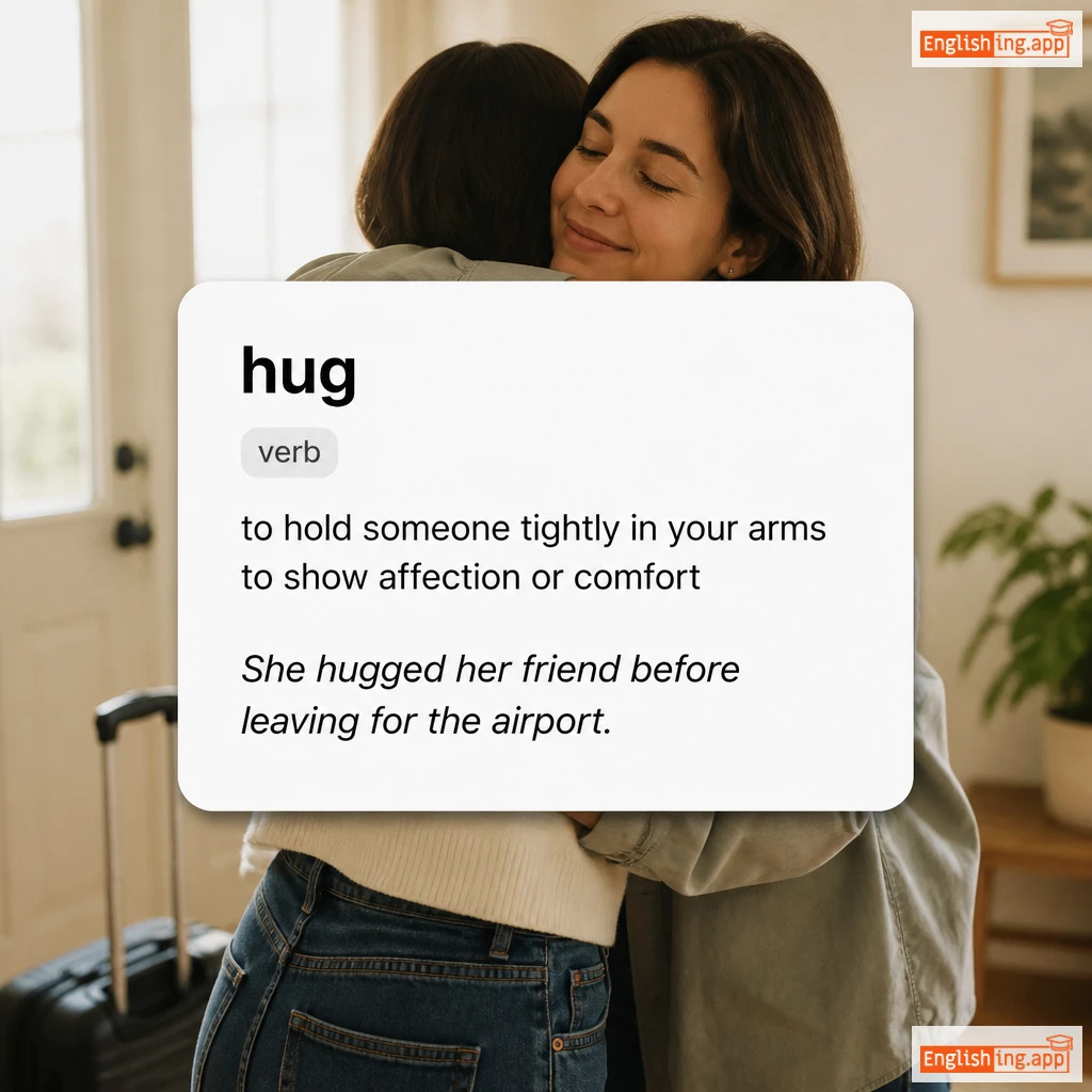 hug definition card — visual illustration of the meaning