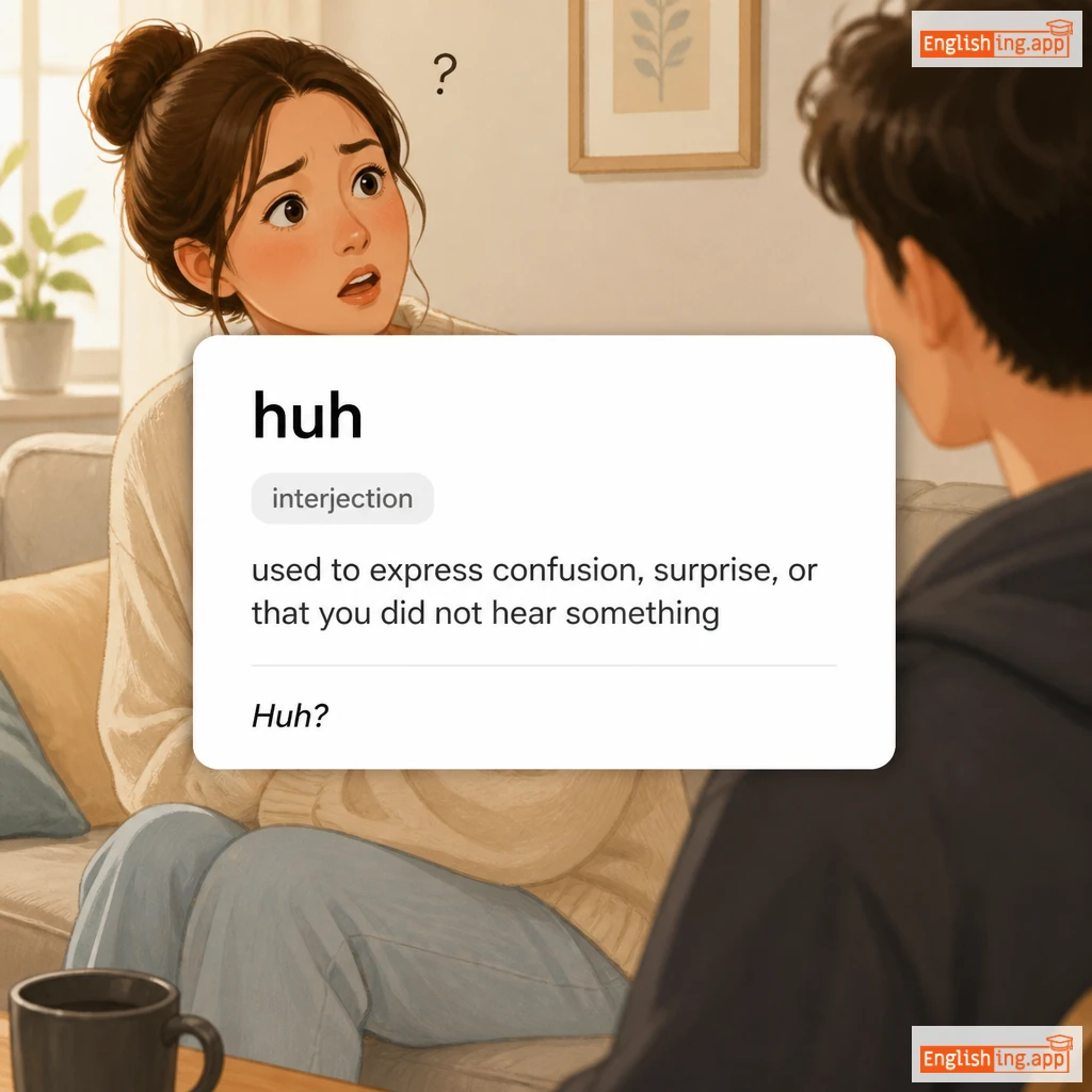 huh definition card — visual illustration of the meaning