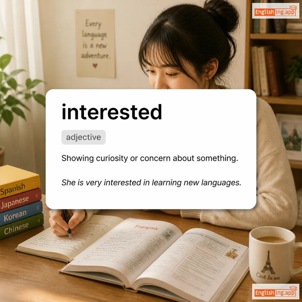 interested definition card — visual illustration of the meaning