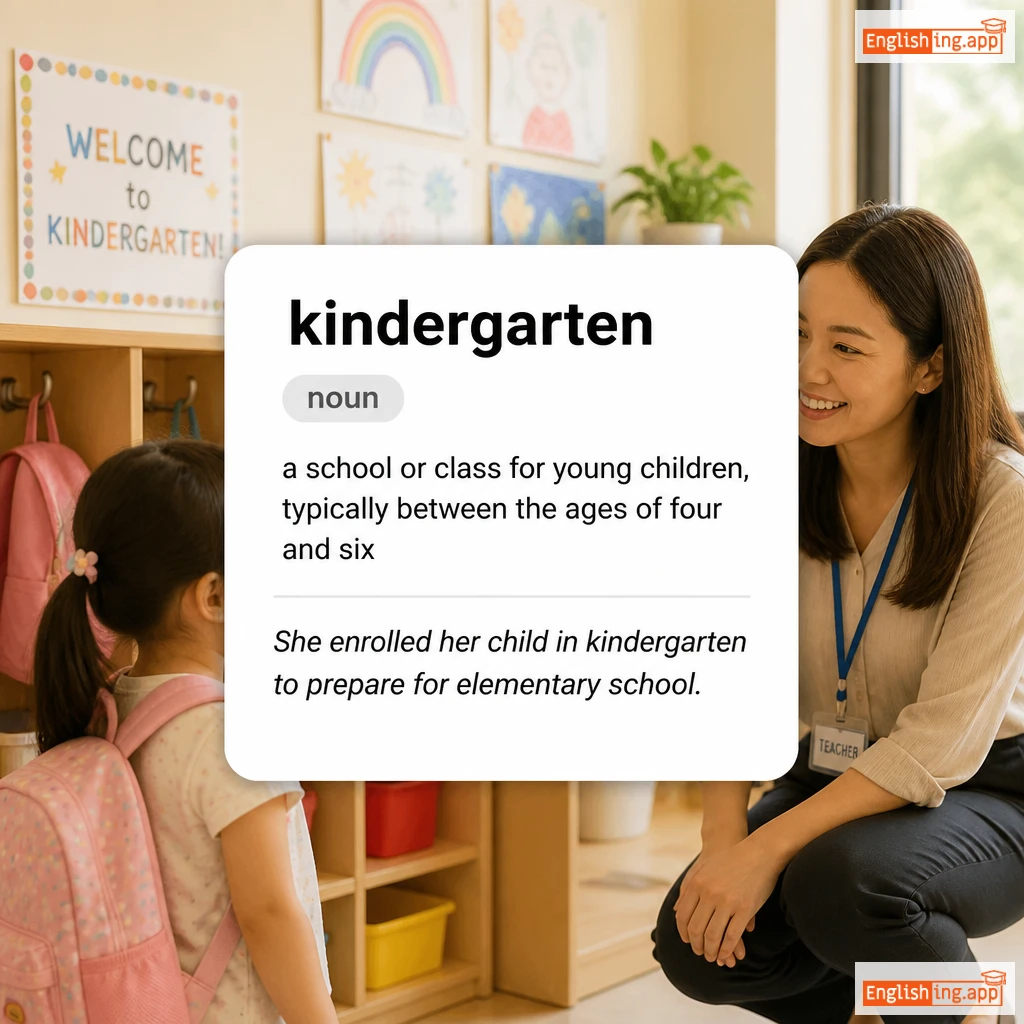 kindergarten definition card — visual illustration of the meaning