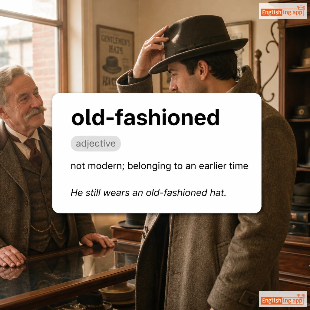 old-fashioned definition card — visual illustration of the meaning