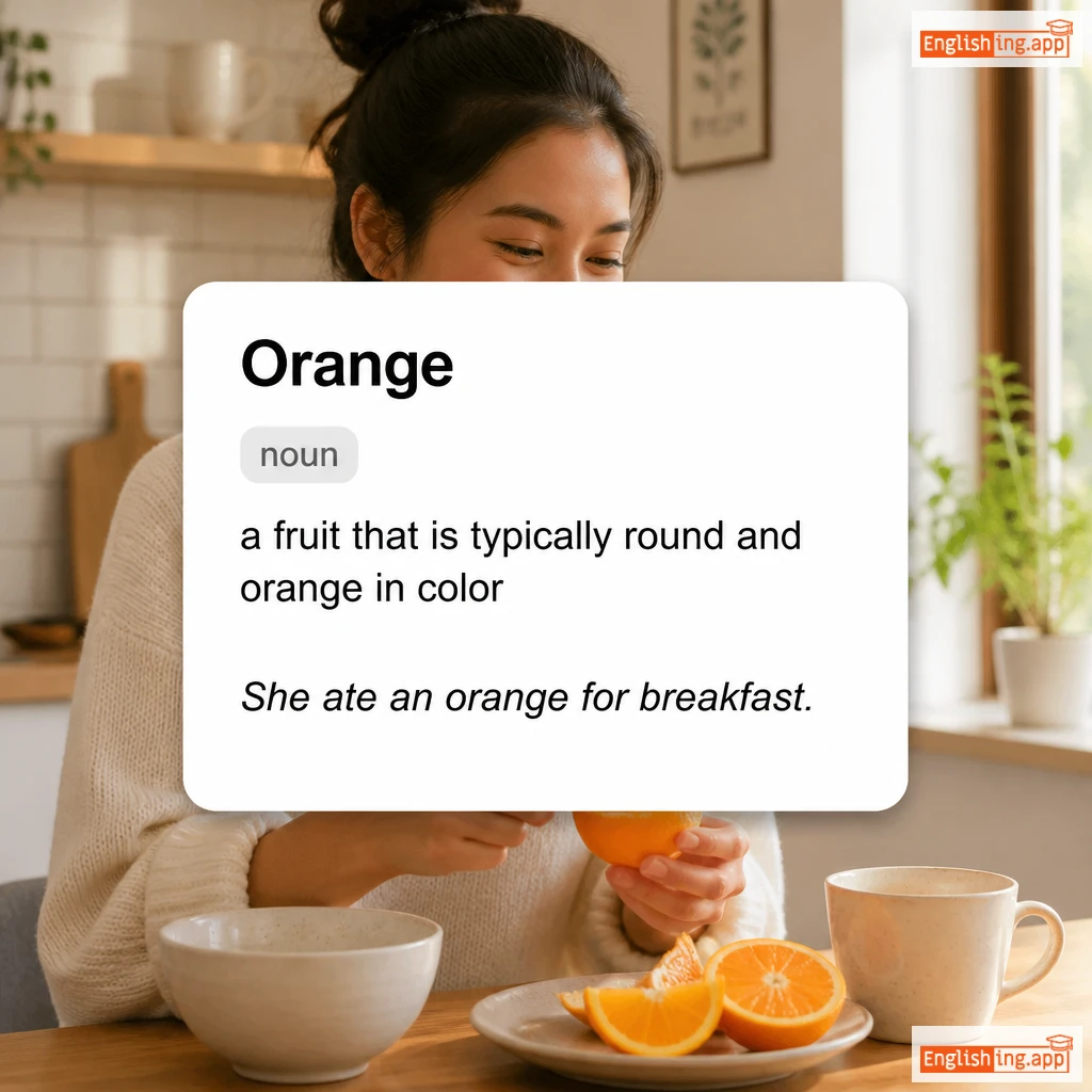 Orange definition card — visual illustration of the meaning