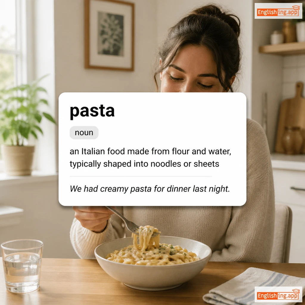 pasta definition card — visual illustration of the meaning